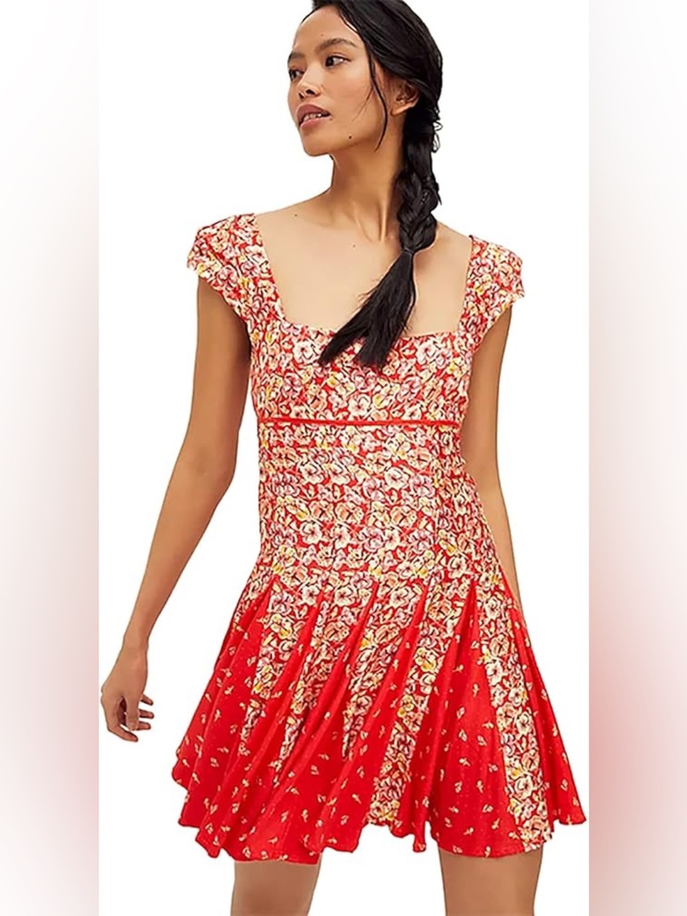 Free People Red Floral Open Back Ponderosa Mini Dress Sz.‎ L